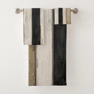 Rustic Gold Black Cream Farmhouse Barnwood Stripe Badhandtuch Set
