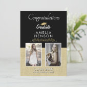 Rustic Gold Black Graduate 2 Foto Abschluss Karte (Stehend Vorderseite)