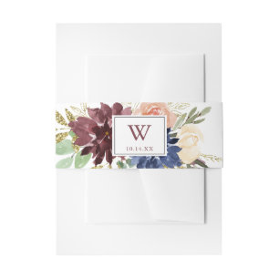 Rustic Gold Blätter Floral Monogram Wedding Einladungsbanderole