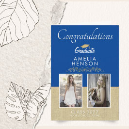 Rustic Gold Blue 2023 Graduate 2 Foto Abschluss Karte