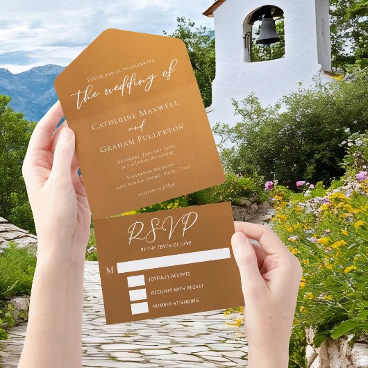 Rustic Gold Boho Hochzeit im Herbst All In One Einladung