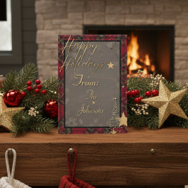 Rustic Gold Elegante Karierte Weihnachtskarte Rot Feiertagskarte