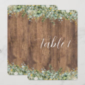 Rustic Gold Eucalyptus & White Floral Table Number Einladung (Vorne/Hinten)