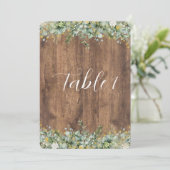 Rustic Gold Eucalyptus & White Floral Table Number Einladung (Stehend Vorderseite)