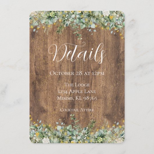 Rustic Gold Eucalyptus & White Floral Wedding Begleitkarte (Vorderseite)