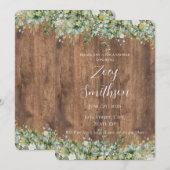 Rustic Gold Eucalyptus & White Floral Wood Bridal Einladung (Vorne/Hinten)