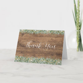 Rustic Gold Eucalyptus & White Floral Wood Wedding Dankeskarte