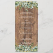 Rustic Gold Eucalyptus & White Floral Wood Wedding Menükarte (Rückseite)