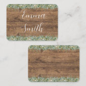 Rustic Gold Eucalyptus & White Floral Wood Wedding Platzkarte (Vorne/Hinten)