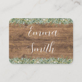 Rustic Gold Eucalyptus & White Floral Wood Wedding Platzkarte