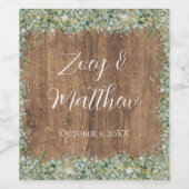 Rustic Gold Eucalyptus & White Floral Wood Wedding Weinetikett (Einzelnes Label)