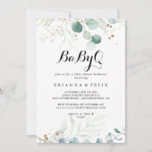 Rustic Gold Floral BabyQ Baby Duschgrill Einladung (Vorderseite)