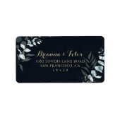 Rustic Gold Floral Blue Wedding RSVP Adressetikett (Vorne)