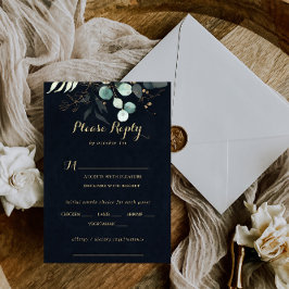 Rustic Gold Floral Wedding Blue Menü UAWG RSVP Karte