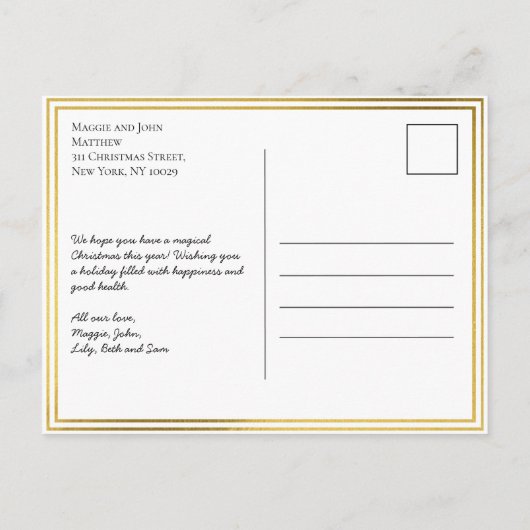 Rustic Gold Foil Christmas Family Foto Collage Postkarte (Rückseite)