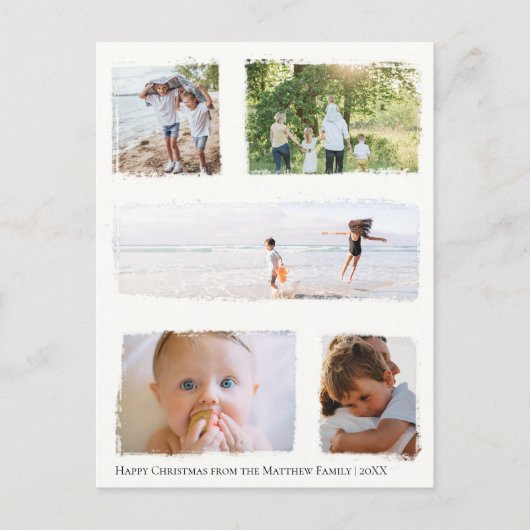 Rustic Gold Foil Christmas Family Foto Collage Postkarte (Vorderseite)