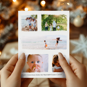 Rustic Gold Foil Christmas Family Foto Collage Postkarte