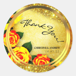 Rustic Gold Glitter Roses Thank You Wedding  Runder Aufkleber