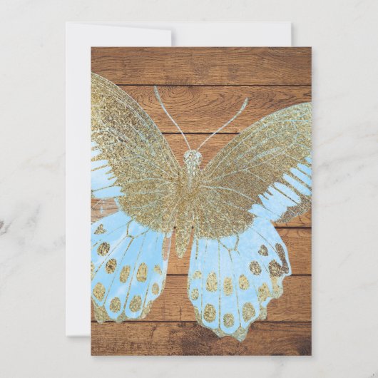 Rustic Gold Glitzer Butterfly Hochzeit Einladung (Rückseite)