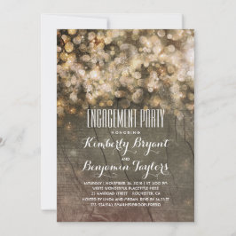 Rustic Gold Glitzer Lights Wood Engagement Party