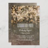 Rustic Gold Glitzer Lights Wood Graduation Party Einladung (Vorne/Hinten)