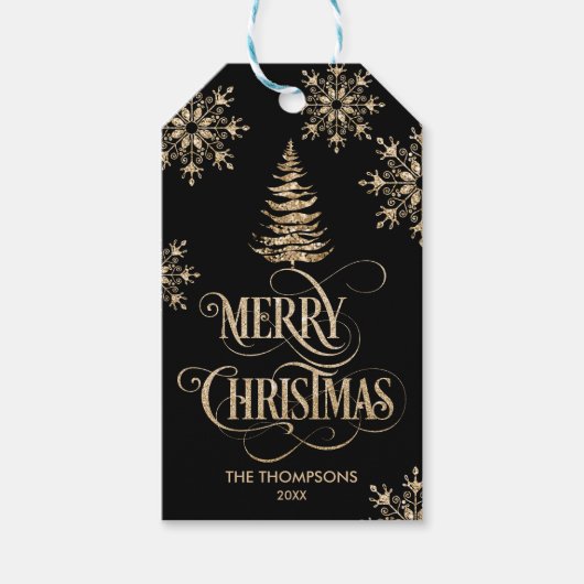 Rustic Gold Glitzer Weihnachtsbaum Frohe Weihnacht Geschenkanhänger (Vorderseite)