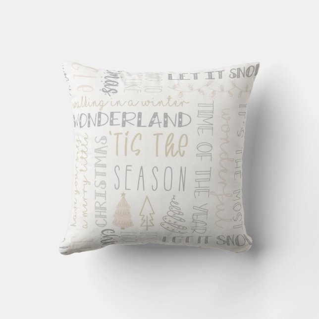 Rustic Gold & Gray Christmas Typography Kissen (Rückseite)