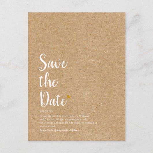 Rustic Gold Heart Save the Date Definition Ankündigungspostkarte (Vorderseite)