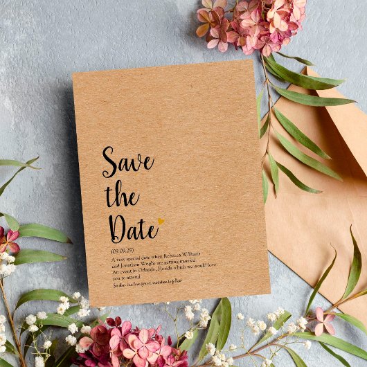 Rustic Gold Heart Save the Date Definition Ankündigungspostkarte