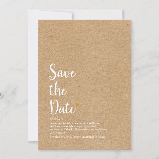 Rustic Gold Heart Save the Date Definition Einladung (Vorderseite)