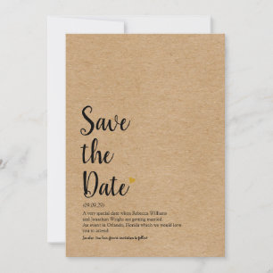 Rustic Gold Heart Save the Date Definition Einladung