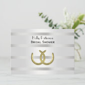 Rustic Gold Horseshoes Silver Wht H Brautparty Einladung (Stehend Vorderseite)