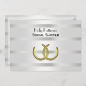Rustic Gold Horseshoes Silver Wht H Brautparty Einladung (Vorne/Hinten)
