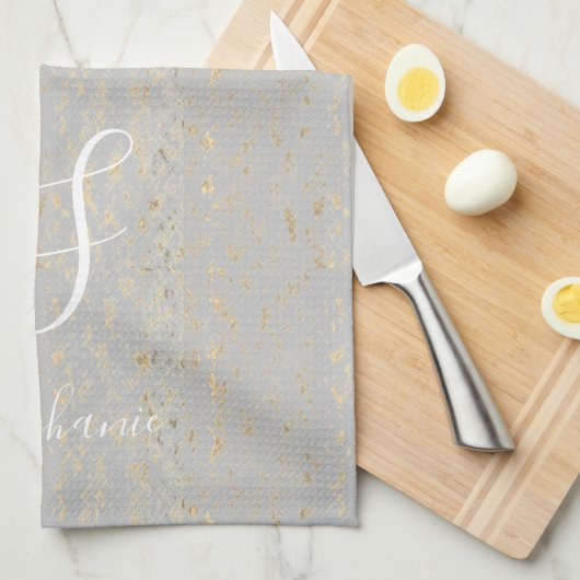 Rustic Gold Künstlerisch Patterns Monogram Initial Geschirrtuch (Viertel Falte)