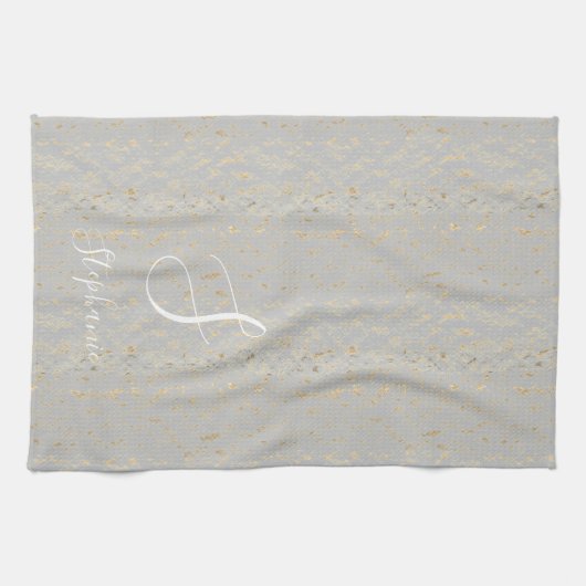 Rustic Gold Künstlerisch Patterns Monogram Initial Geschirrtuch (Horizontal)