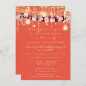 Rustic Gold Lights Jar Coral Rose Hochzeit Einladung (Vorne/Hinten)