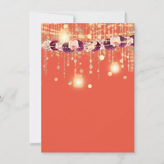 Rustic Gold Lights Jar Coral Rose Hochzeit Einladung (Rückseite)