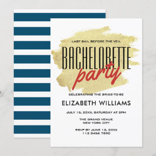 Rustic Gold Nautic Blue Bachelorette Weekend Einladung