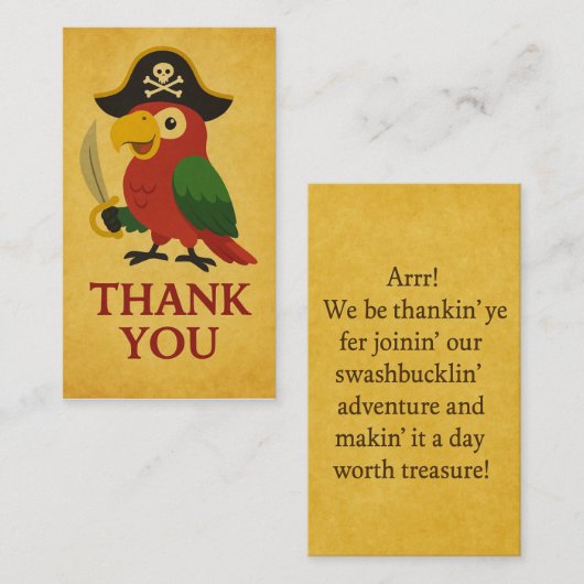Rustic Gold Nautical Pirate Parrot Vielen Dank Mitteilungskarte (Vorne/Hinten)