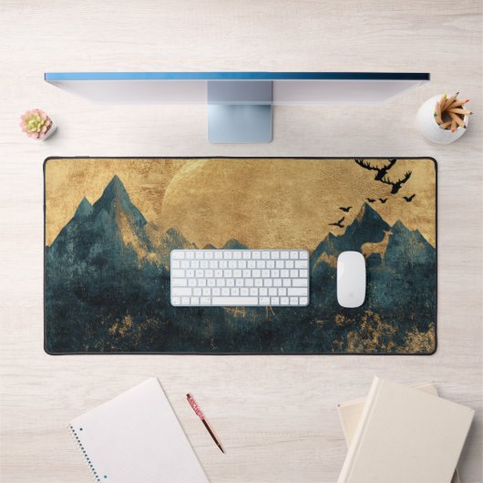 Rustic Gold & Navy Mountain Desk Mat Schreibtischunterlage (Büro 1)