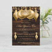 Rustic Gold New Year’s Eve Party Einladung (Stehend Vorderseite)