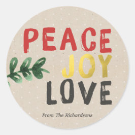 Rustic Gold Peace Joy and Liebe Weihnachtsaufklebe Runder Aufkleber