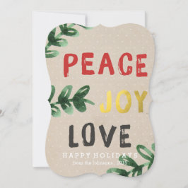 Rustic Gold Peace Joy Love Holiday Card Feiertagskarte