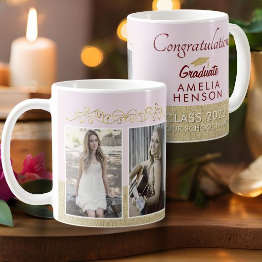 Rustic Gold Pink 2023 Graduate 2 Photo Graduation Kaffeetasse