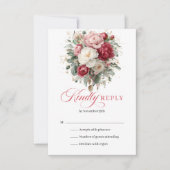 Rustic Gold Red Blush Floral Wedding RSVP Card Karte (Vorderseite)