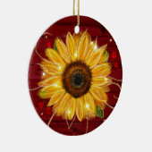 Rustic Gold Red Wood Name Sunflower Weihnachten Keramik Ornament (Rechts)
