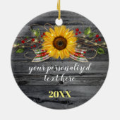 Rustic Gold Red Wood Name Sunflower Weihnachten Keramik Ornament (Hinten)