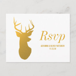 Rustic Gold Rentier / Antler Wedding RSVP Einladungspostkarte