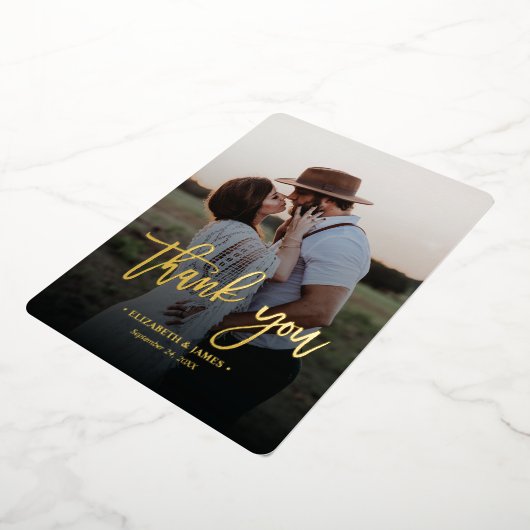 Rustic Gold Script Foto Vielen Dank für Ihre Hochz Folieneinladung (Gedreht)