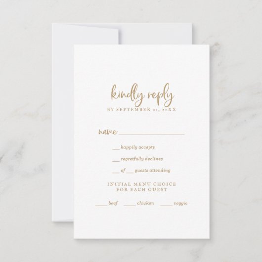 Rustic Gold Script Menü Auswahl RSVP Karte (Vorderseite)
